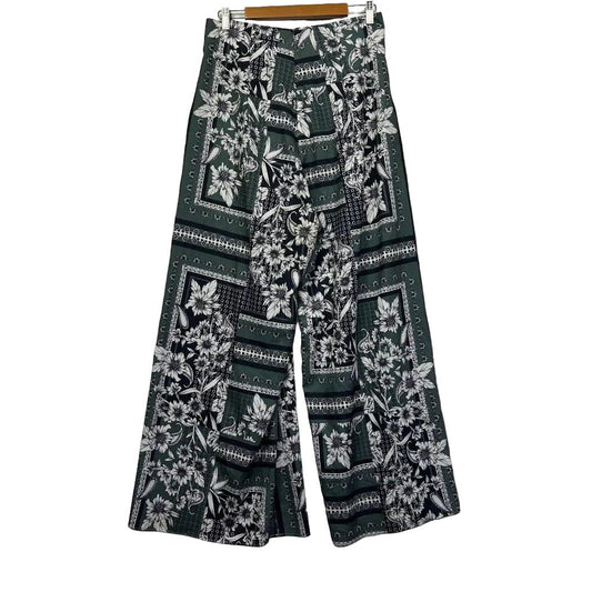 Black and white patterned wide leg pants front view