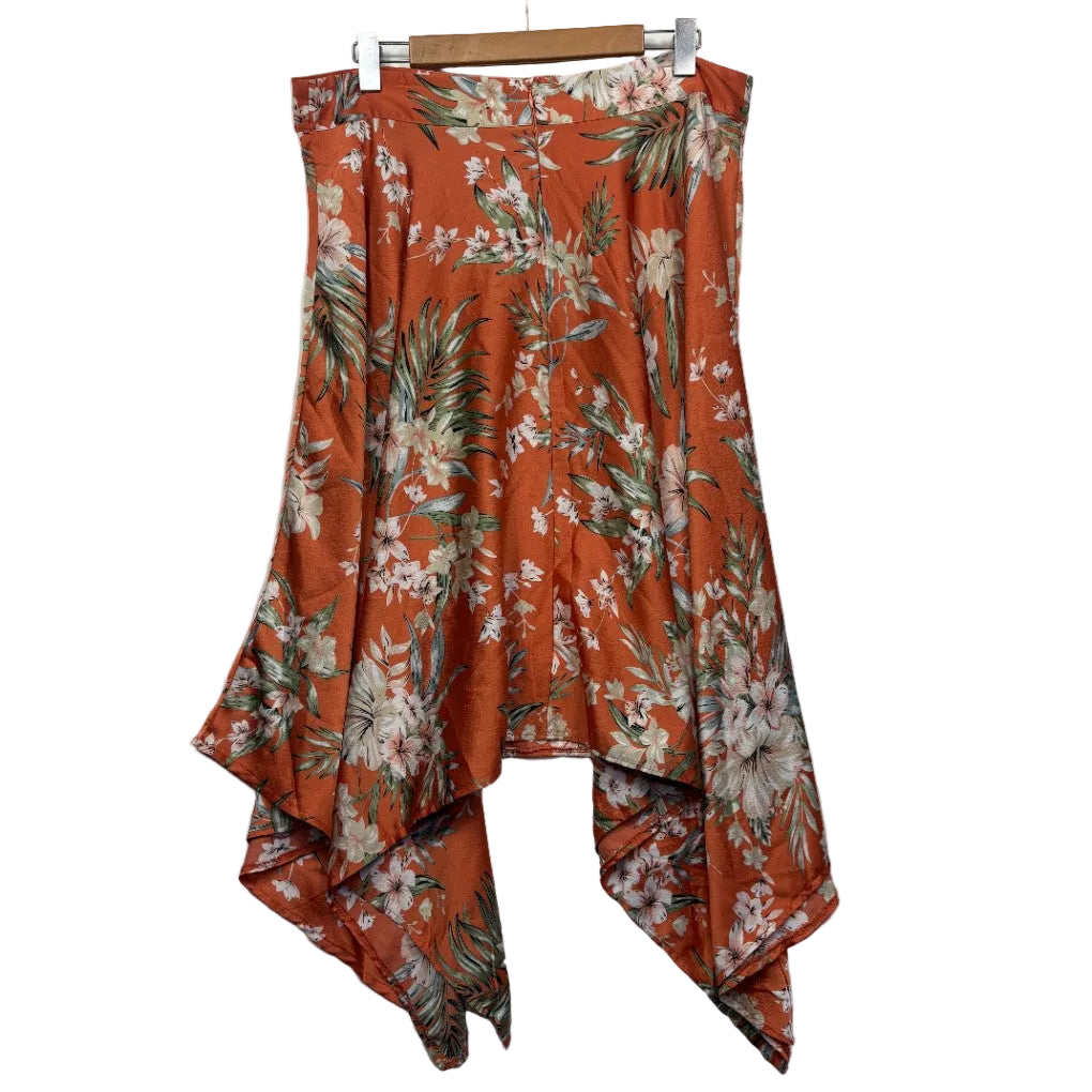 You + All Orange Floral Handkerchief Hem Skirt - Size 16