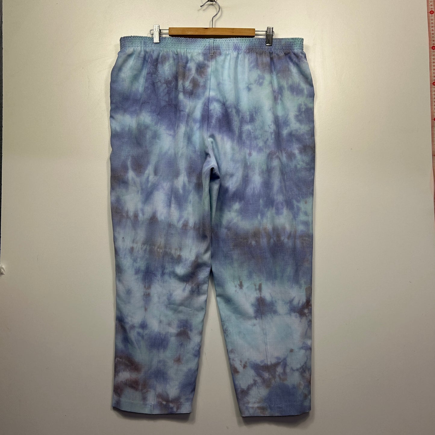 Blue tie dye joggers front view