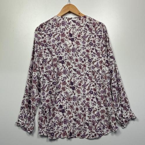 Rivers White & Purple Floral Print Blouse - Size 16