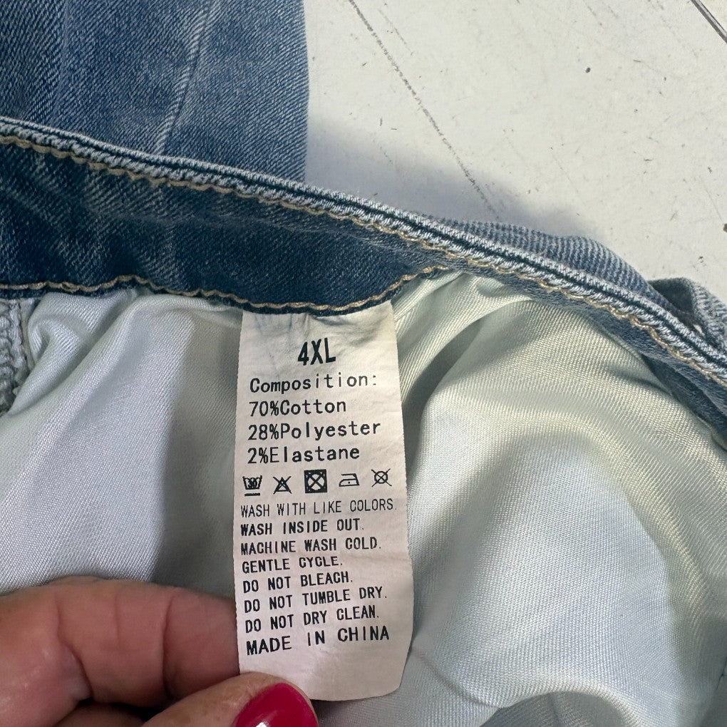 Blue denim jeans label detail view
