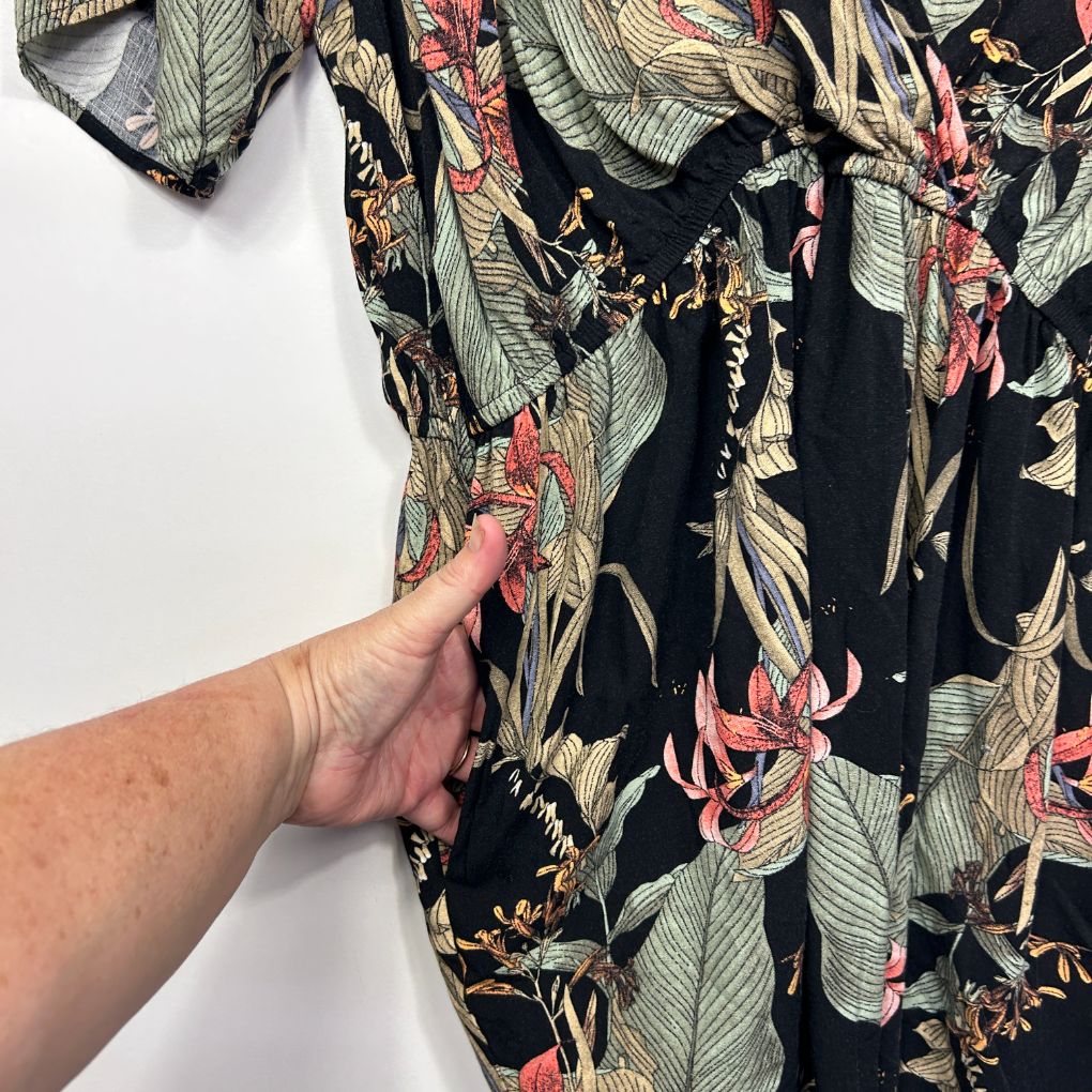 Black floral shirt detail view