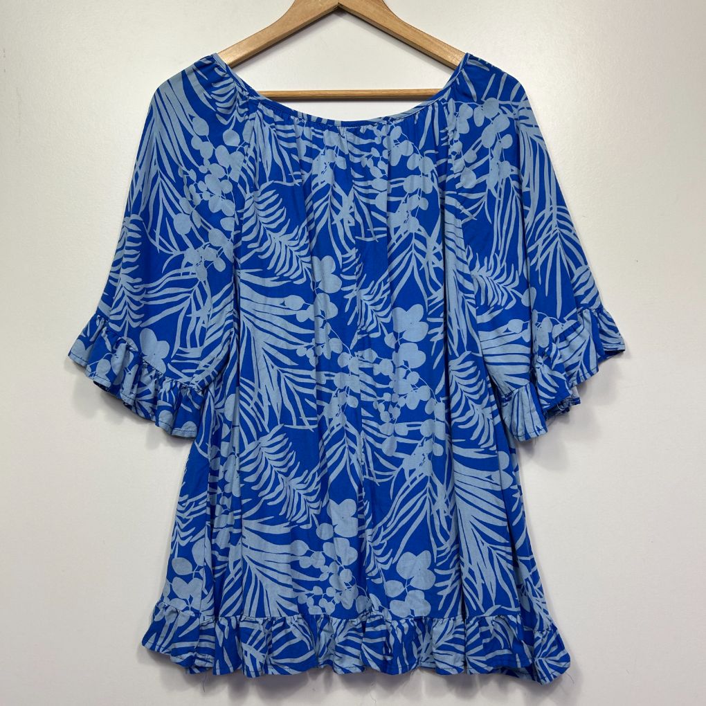 Blue floral tunic top front view