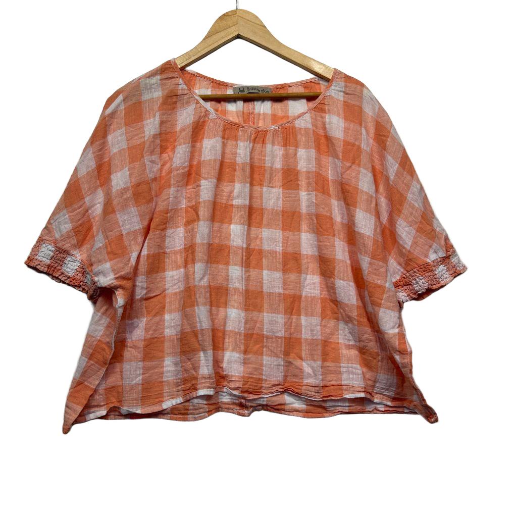 Soul Sparrow Orange Gingham Check Cotton Top Size S/M (Oversized)