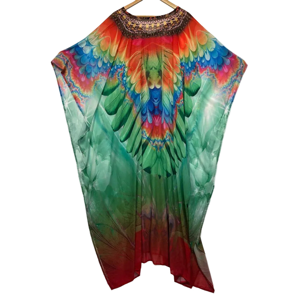 Colorful parrot wing kaftan front view