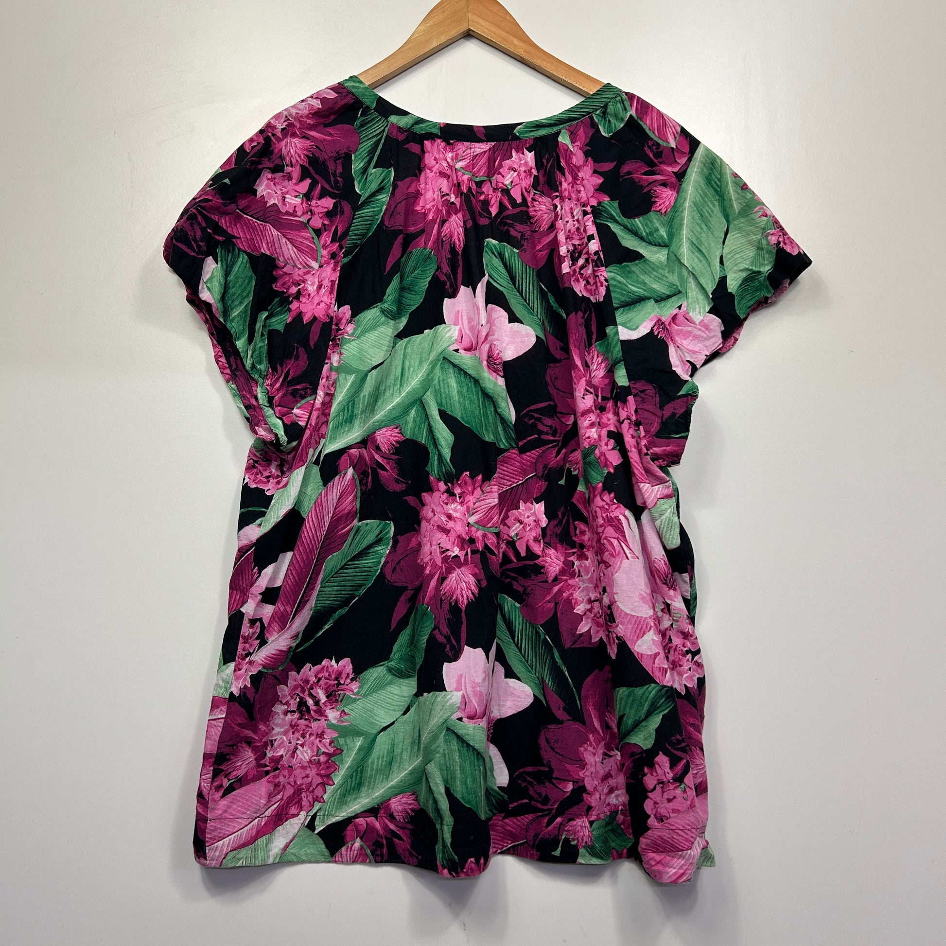 Pink floral print dress front view