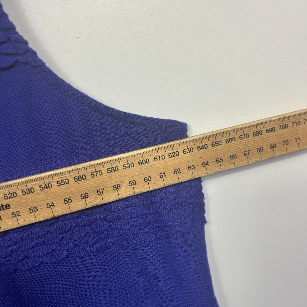 Blue fabric with measuring tape detail view