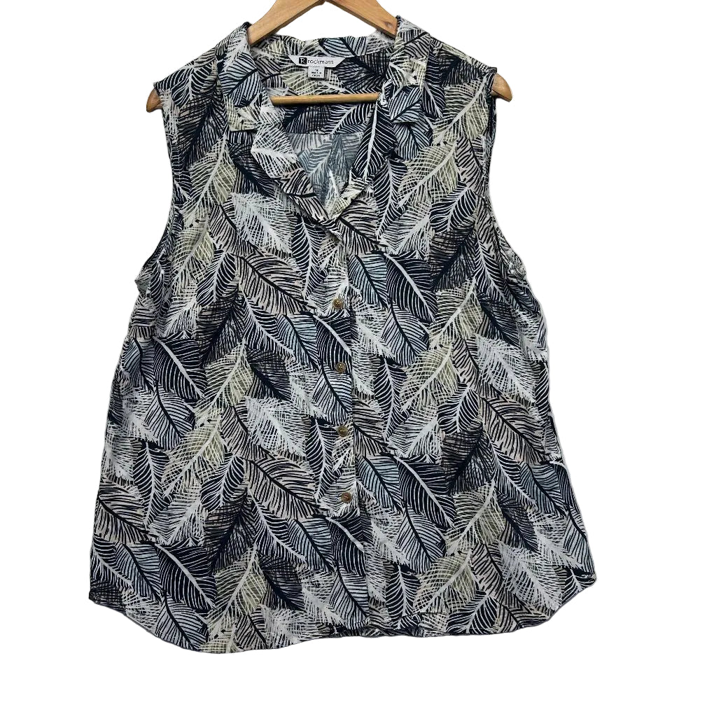 Rockmans Navy Leaf Print Sleeveless Top - Size 18