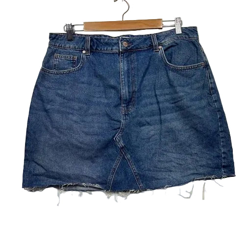 Unbranded Blue Denim Raw Hem Mini Skirt - Size 16