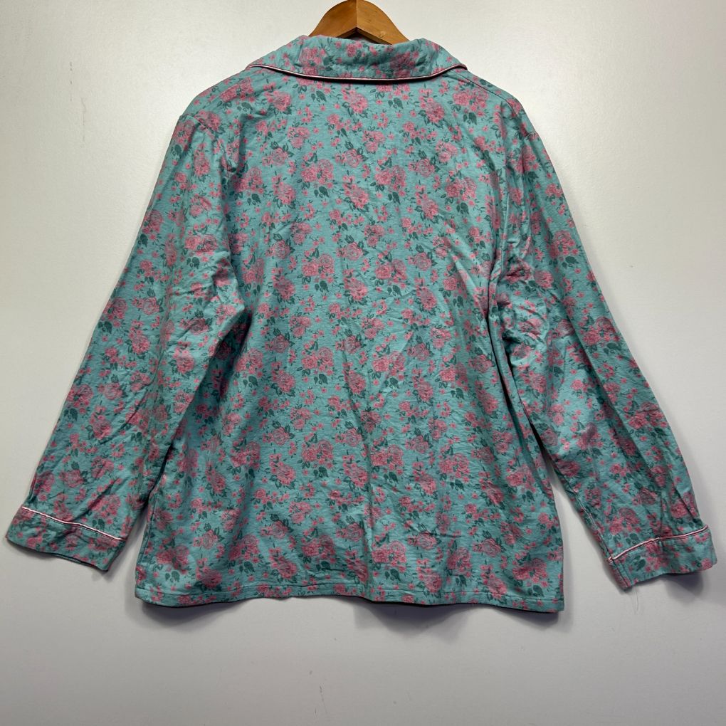 Teal floral long sleeve shirt back view