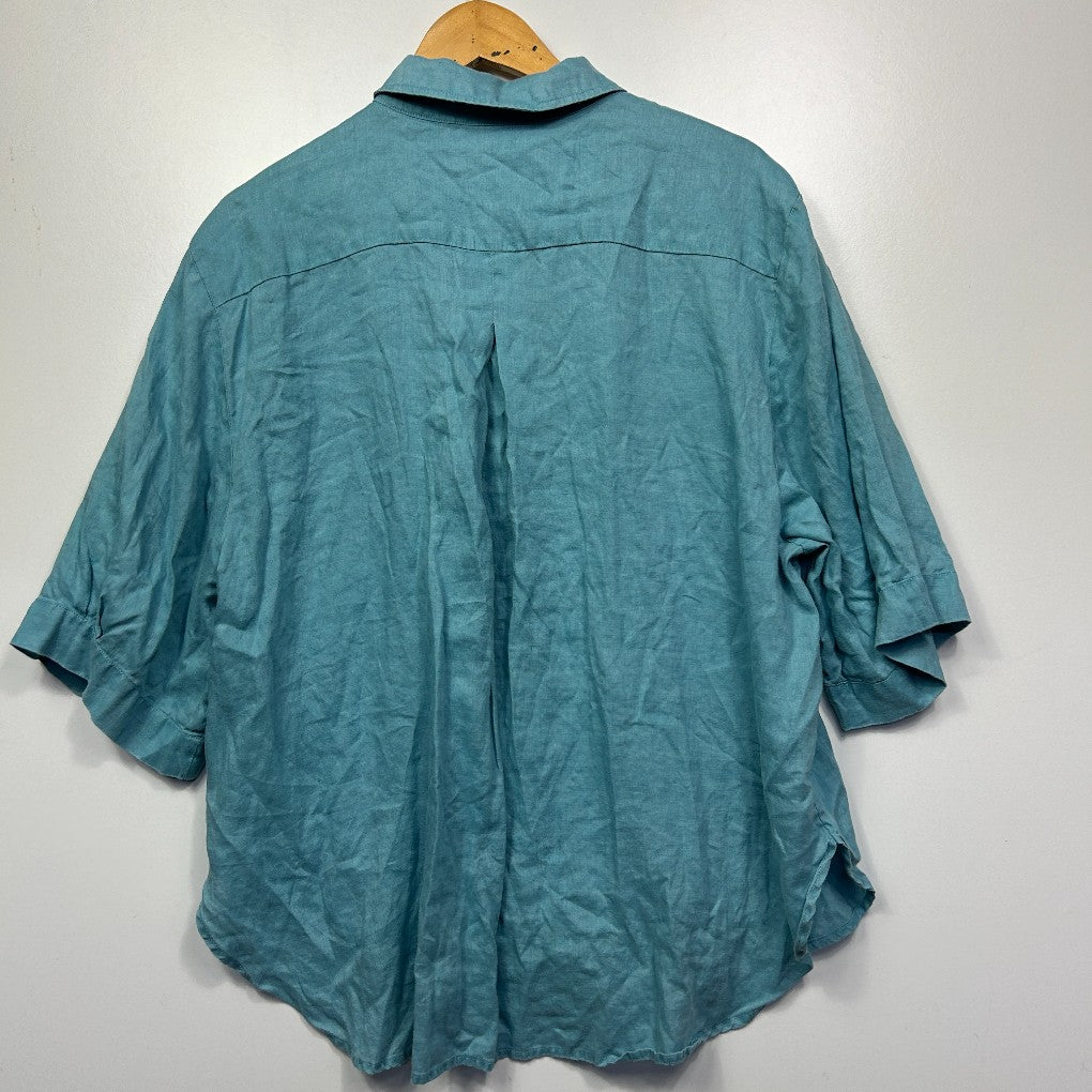 Sussan Teal Linen Oversized Shirt - Size 14
