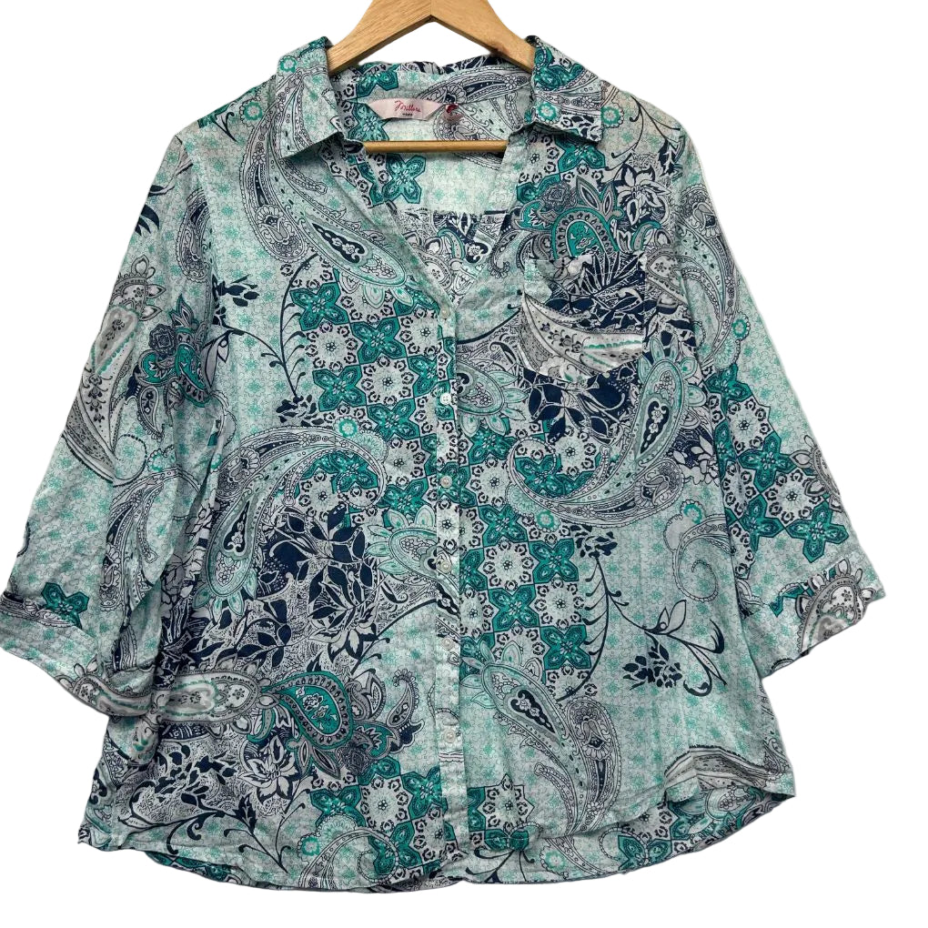 Millers Teal Cotton Paisley Shirt - Size 16
