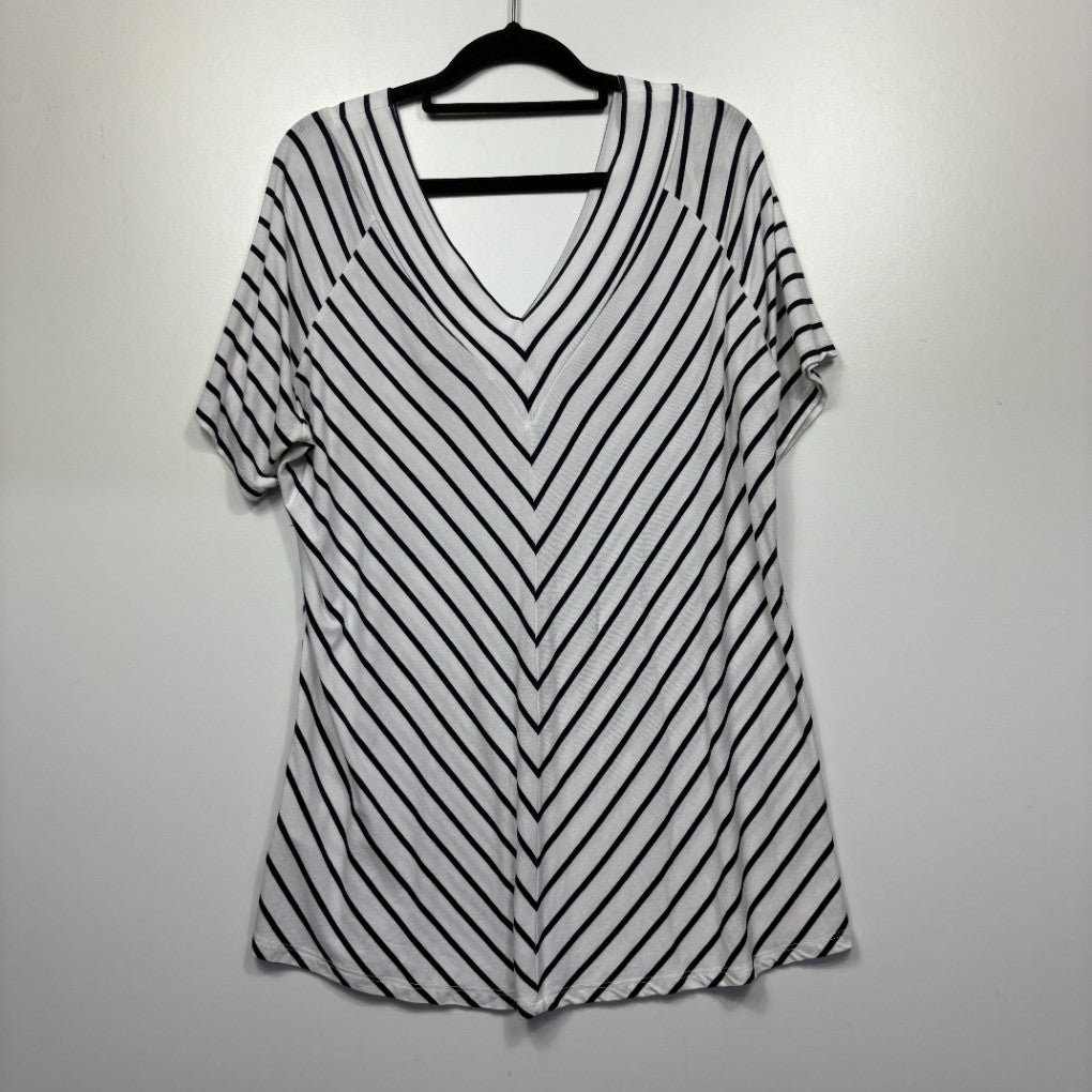 Black and white striped tunic dress front view