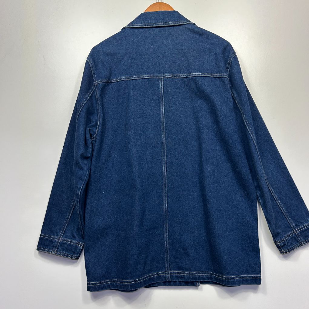 Blue denim jacket back view