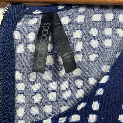Crossroads Navy & White Geometric Dot Print Shift Dress - Size 16