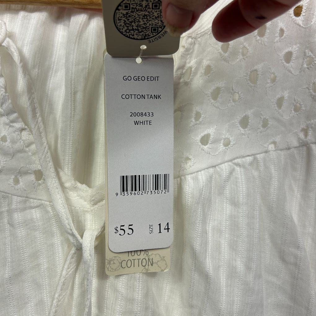 White cotton tank top label detail view