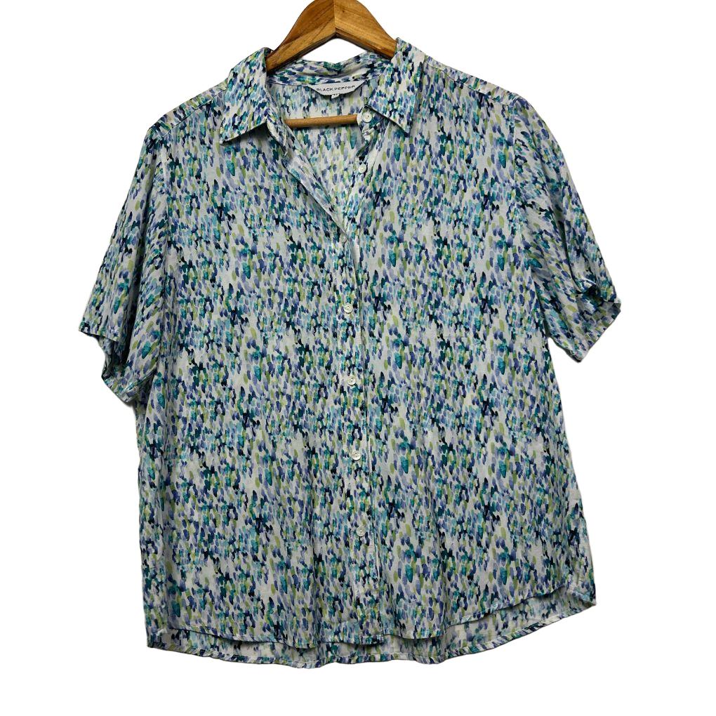 Black Pepper Blue Cotton Shirt - Size 14