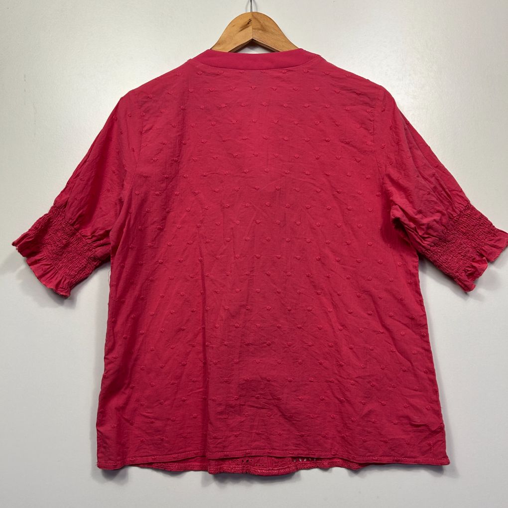 Magenta short sleeve shirt back view
