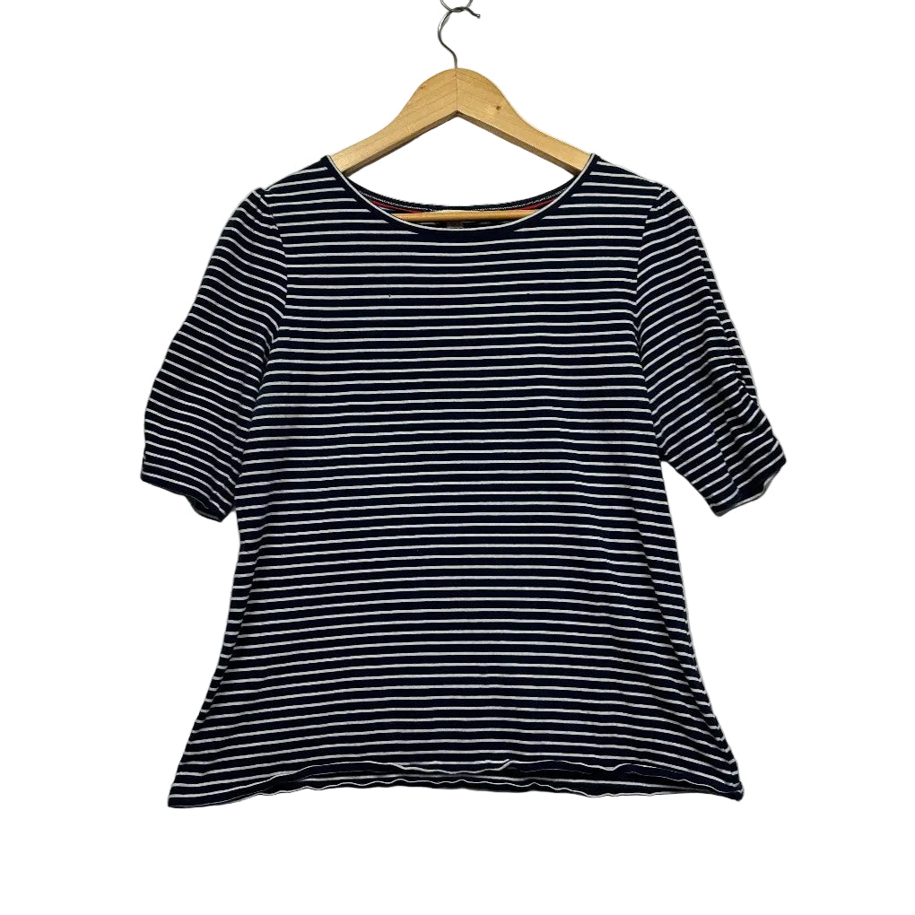 Navy and white striped t-shirt front view