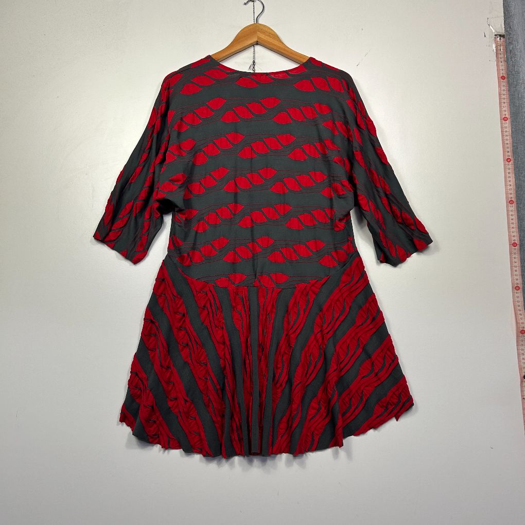 Red and black geometric patterned dress front view
