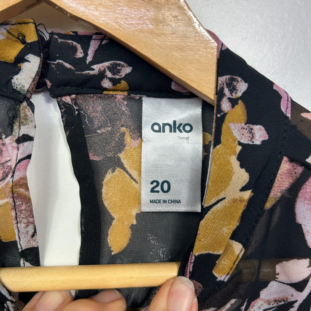 Anko Black Floral Print Blouse - Size 20