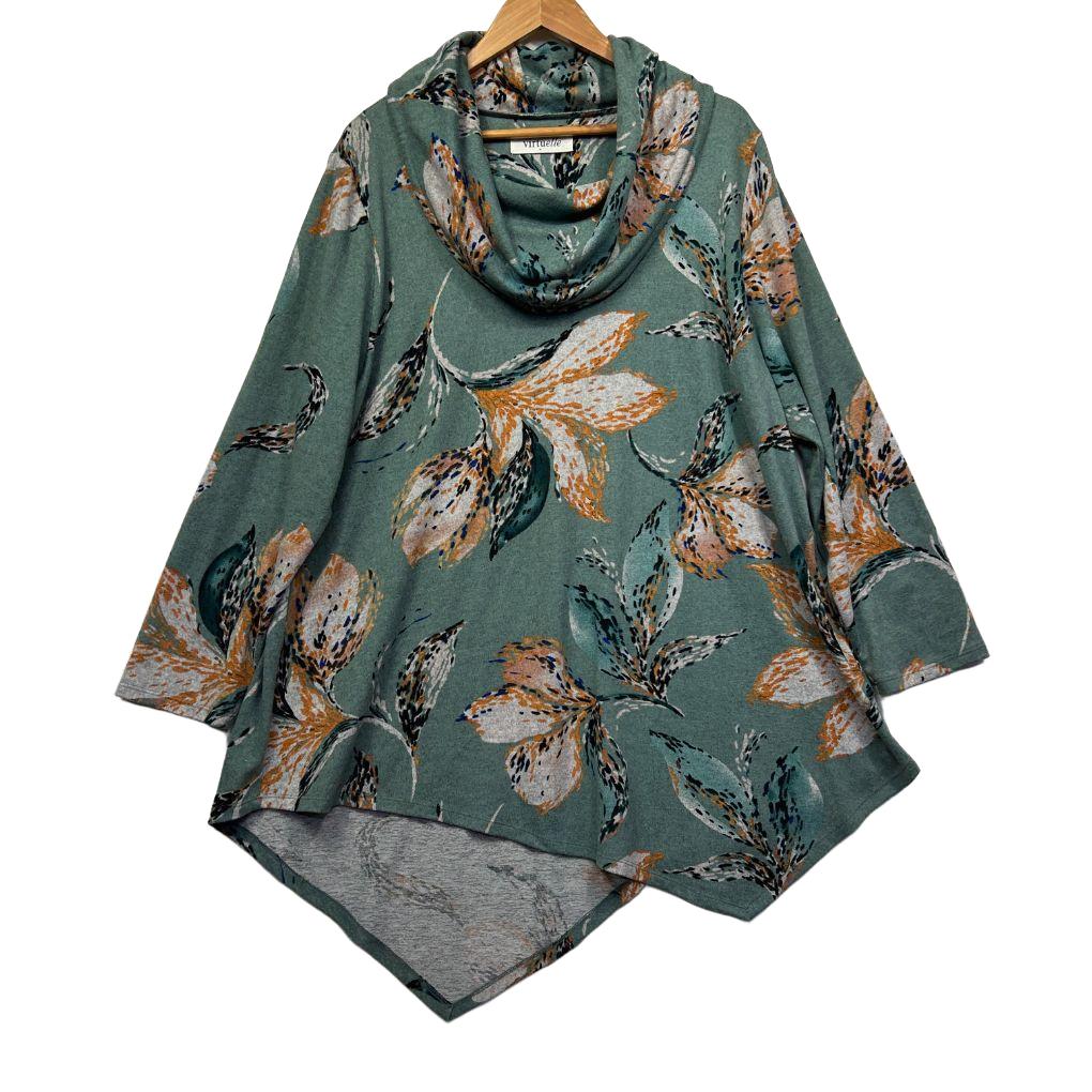 Teal floral tunic top front view