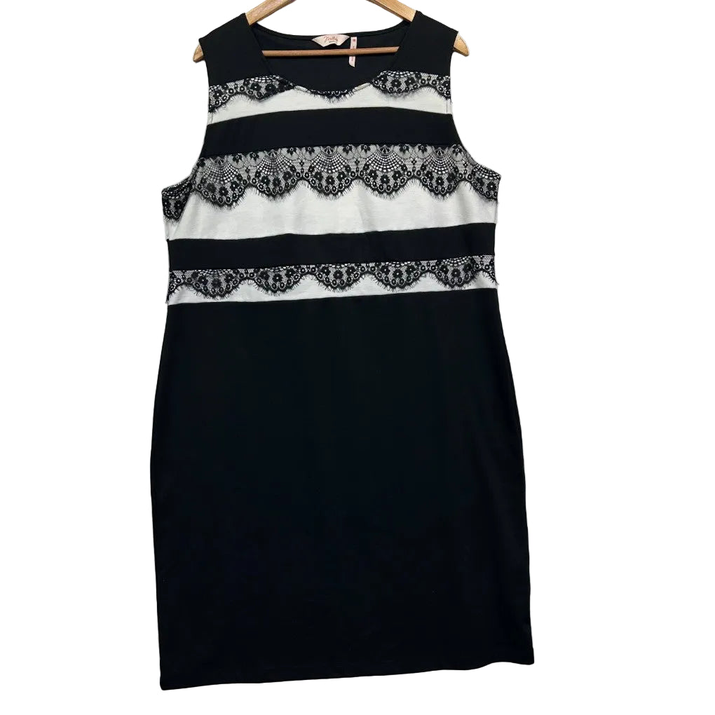Black and white striped sleeveless dress front view