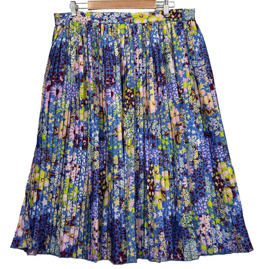 Blue floral pleated midi skirt front view