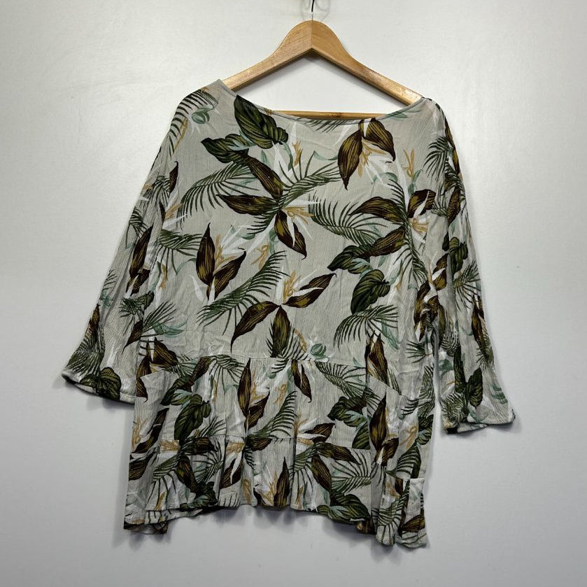Sage green floral blouse front view