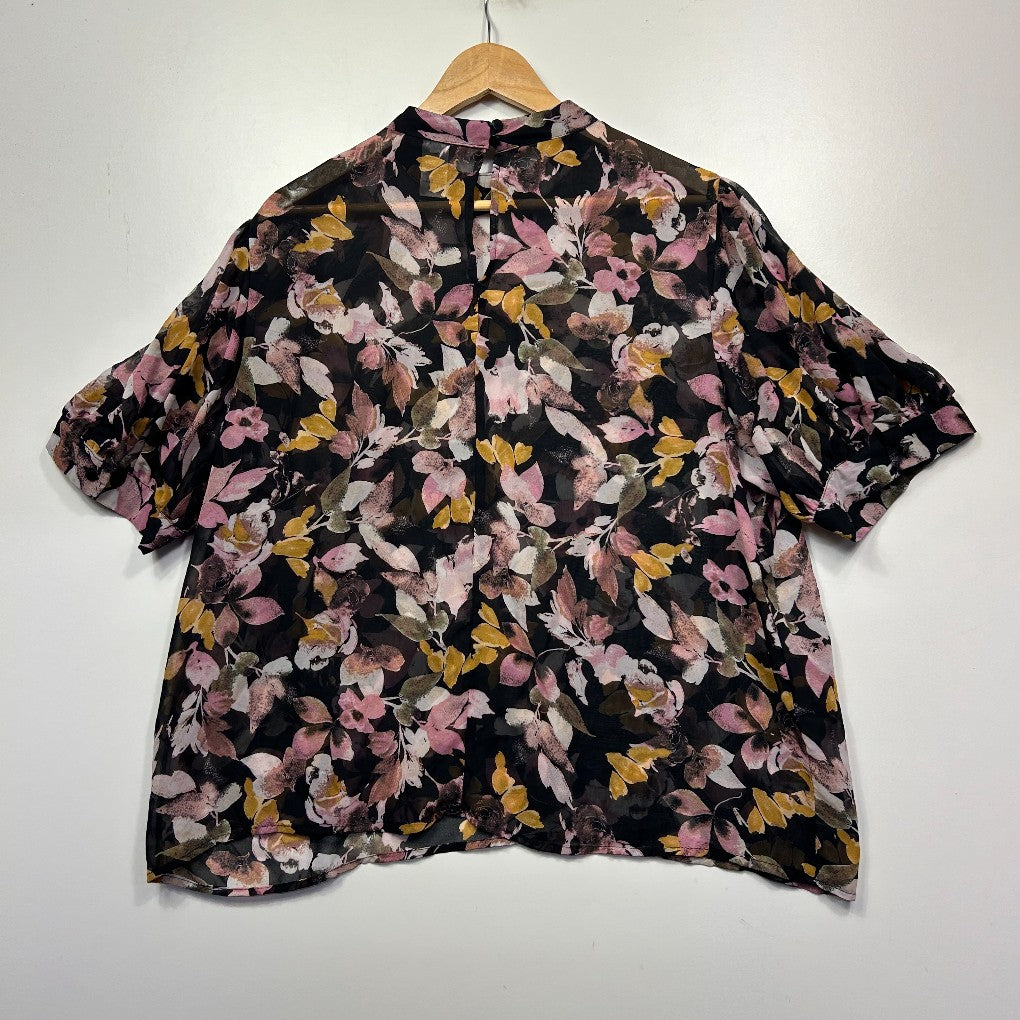 Anko Black Floral Print Blouse - Size 20