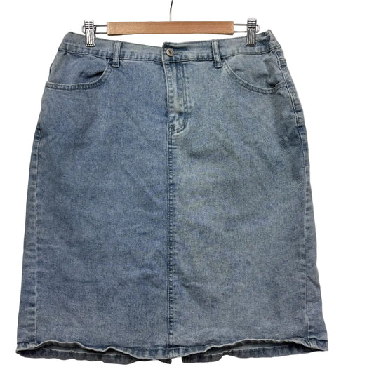 Light blue denim skirt front view