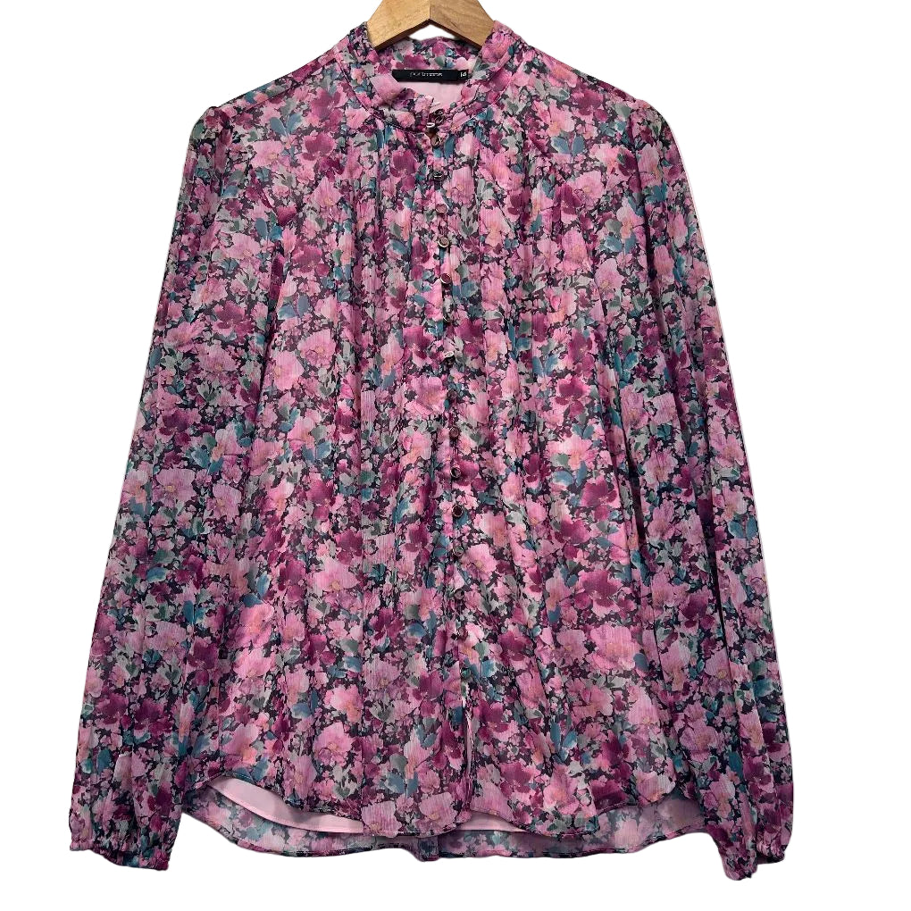 Pink floral blouse front view