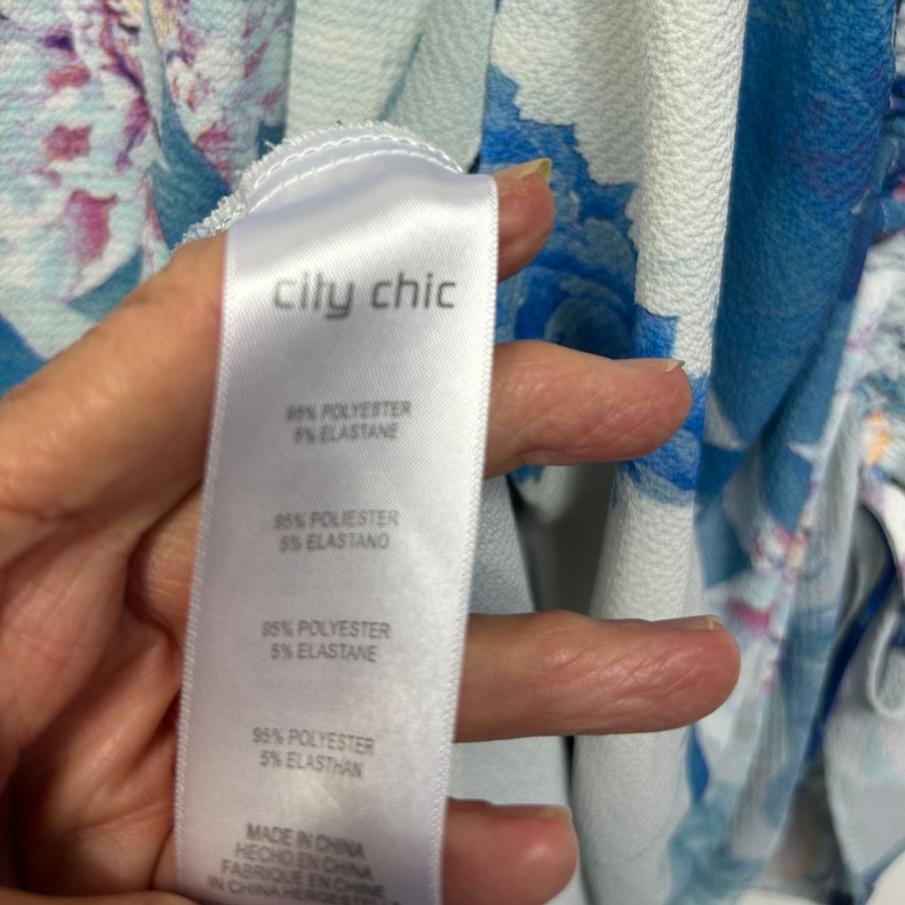 City Chic Blue Floral Wrap Top - Size 22/XL