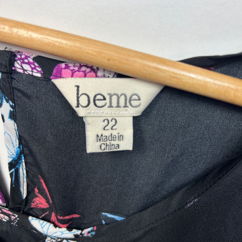 beme Black Butterfly Print Tunic Top - Size 22