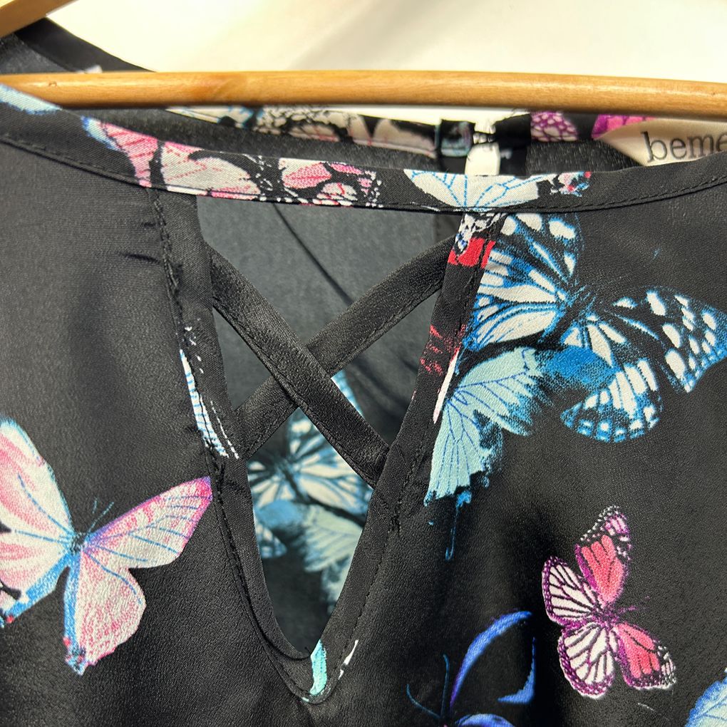 beme Black Butterfly Print Tunic Top - Size 22