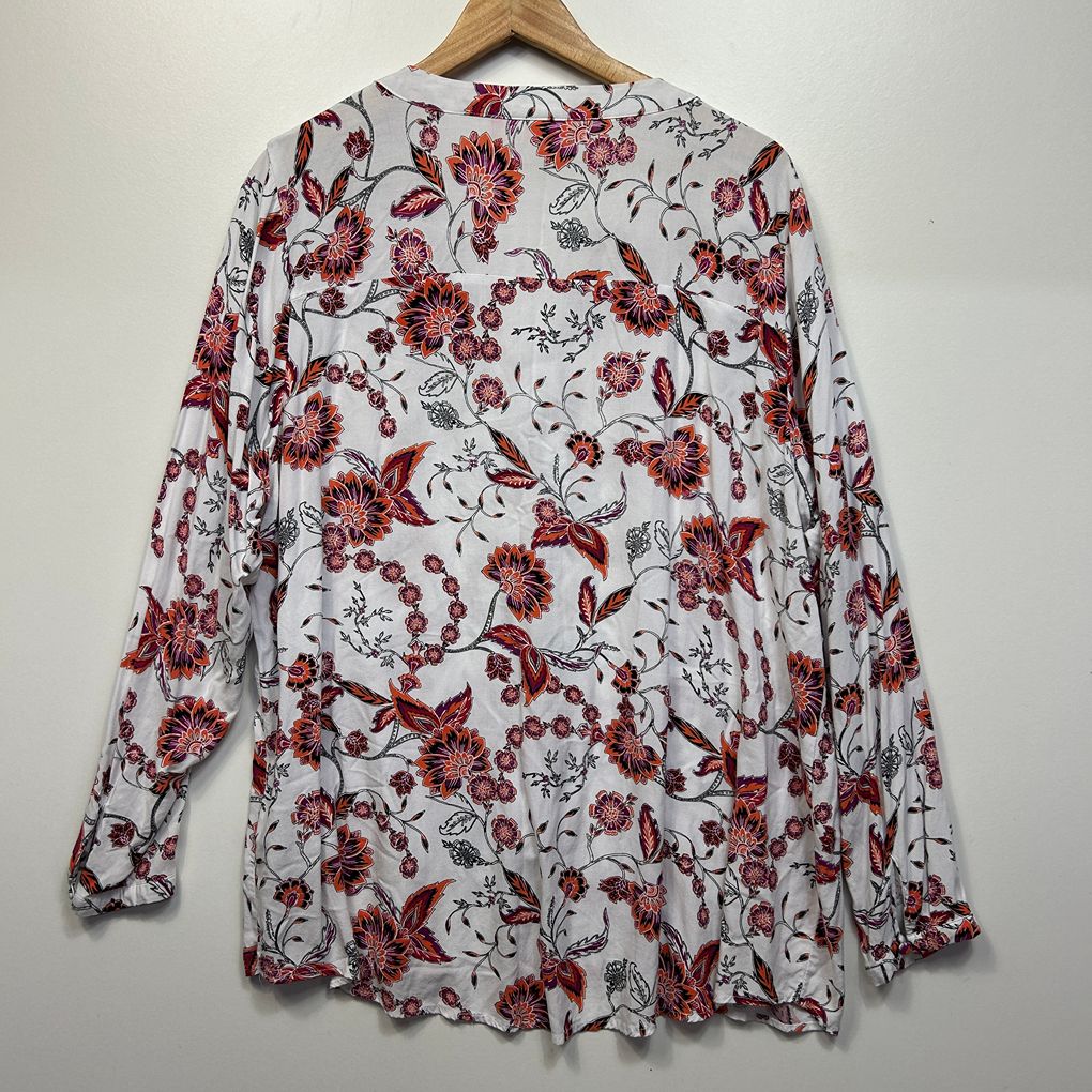 Millers White & Red Floral Long Sleeve Blouse - Size 20
