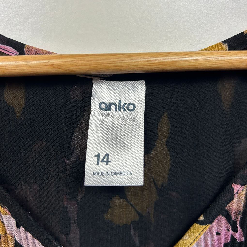 Anko Black Floral Long Sleeve Top - Size 14