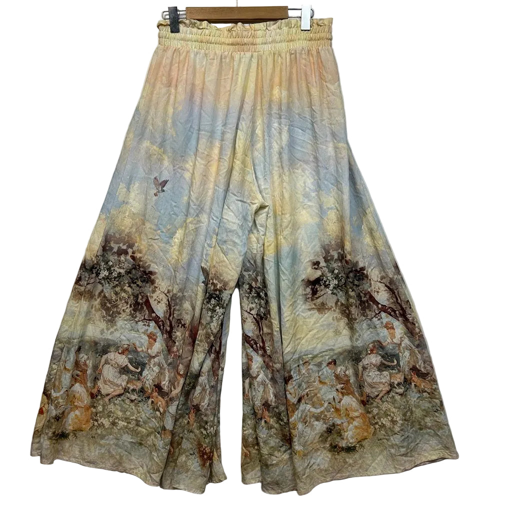 Iris Maxi Cream Multi Wide Leg Palazzo Pants - Size 14