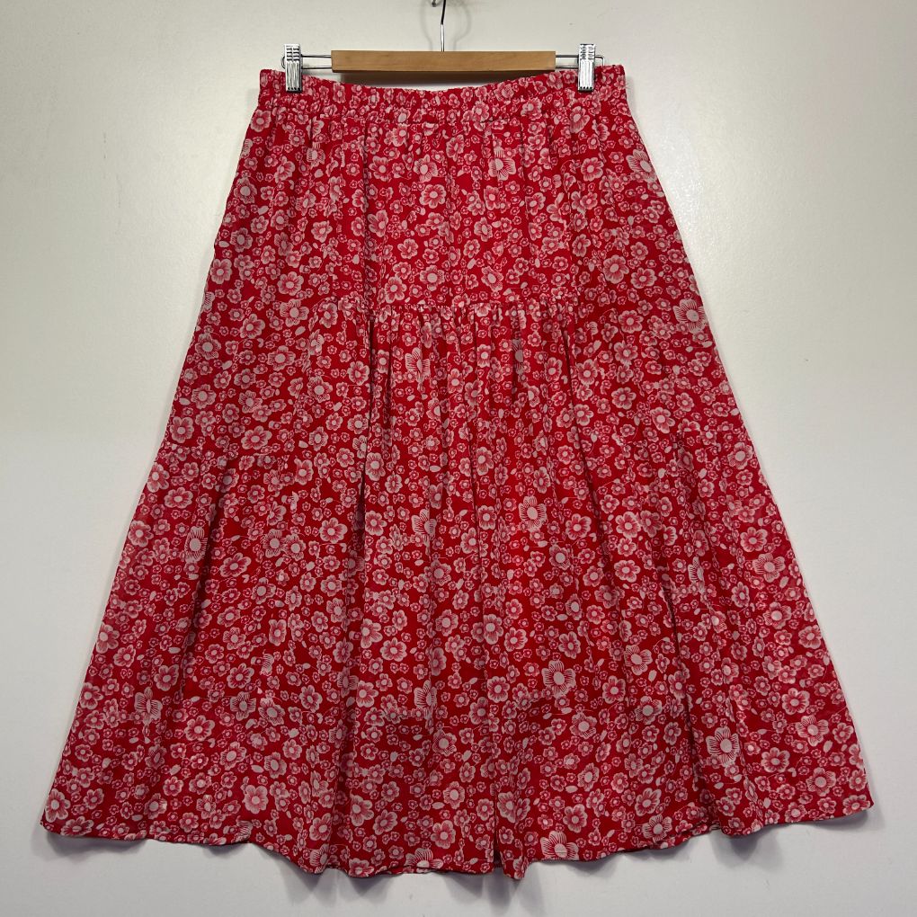 Red floral skirt front view