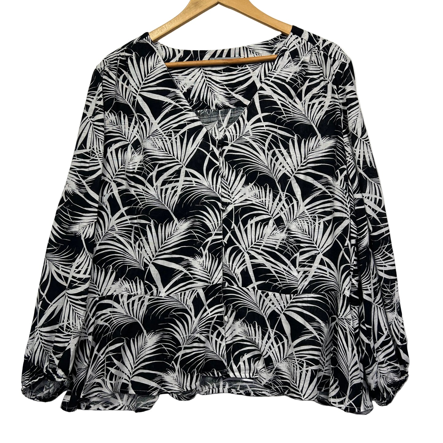 Black and white palm leaf print sweatshirt front view