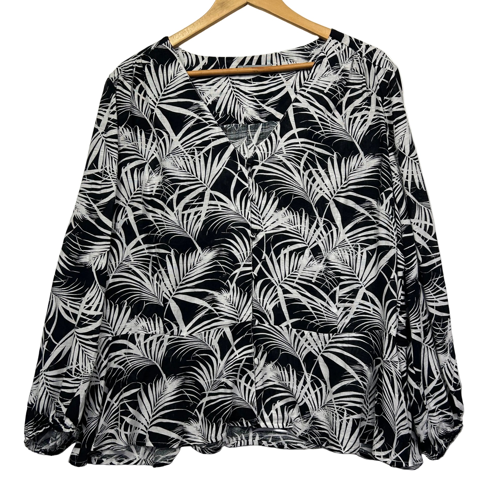 Black and white palm leaf print sweatshirt front view