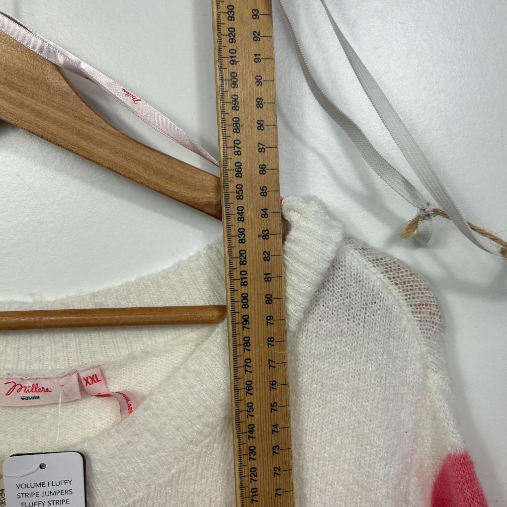 Cream knit sweater detail view with measurement ruler