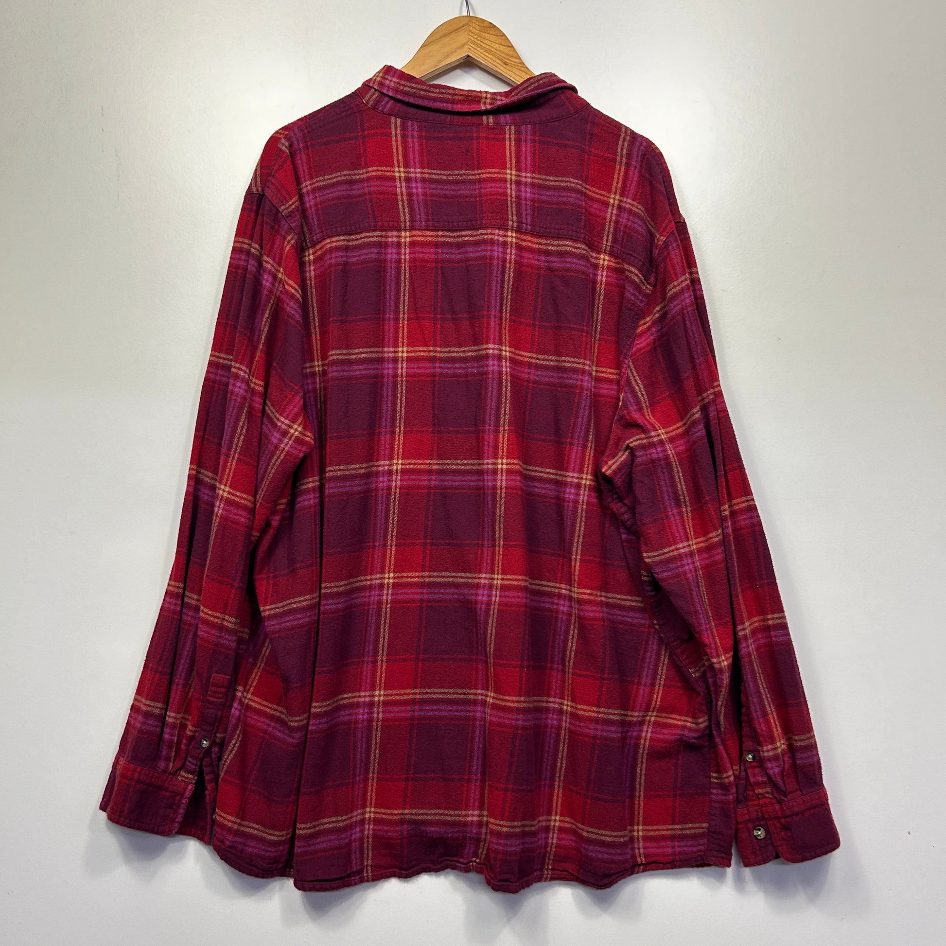 Burgundy plaid shirt back view