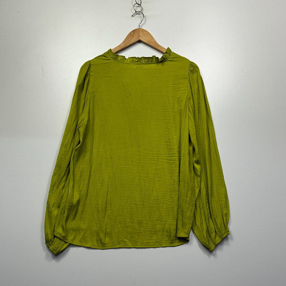 Olive green long sleeve top front view