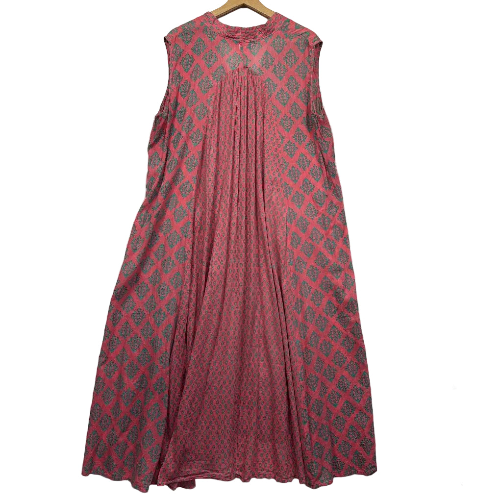 Red and grey patterned sleeveless dress front view