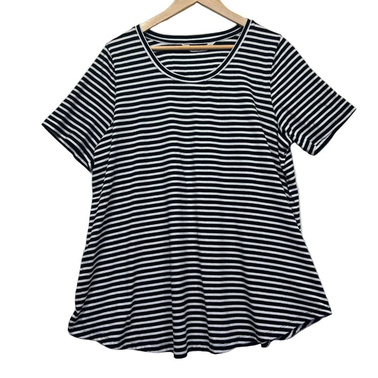 Navy and white striped t-shirt front view