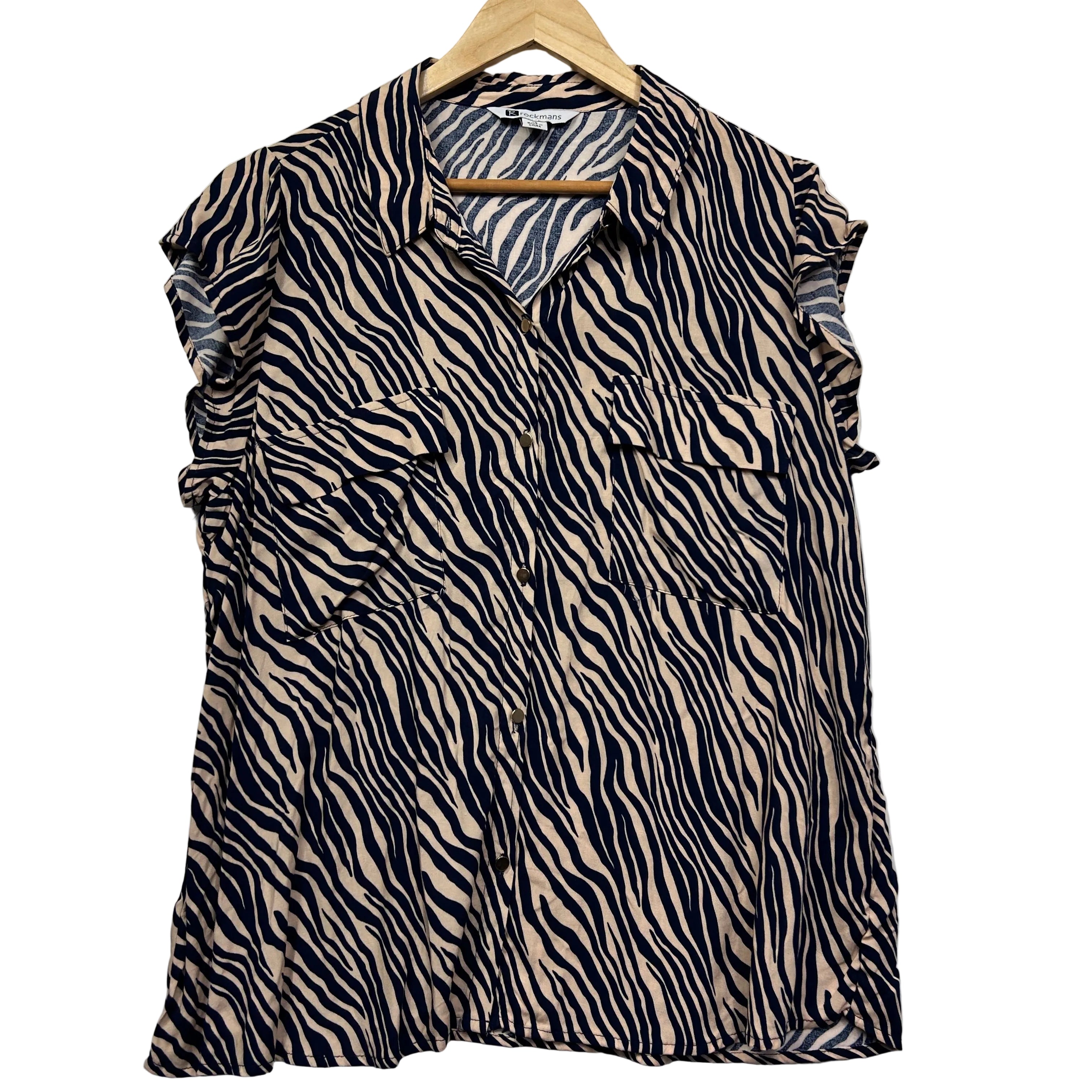 Rockmans Black and White Zebra Print Top - Size 18