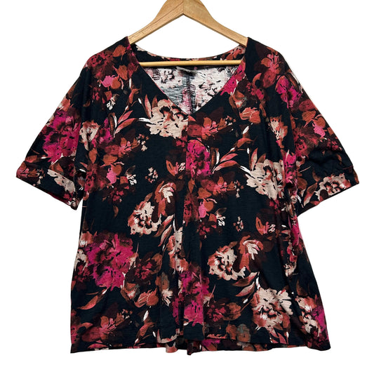 Black floral short sleeve top front view