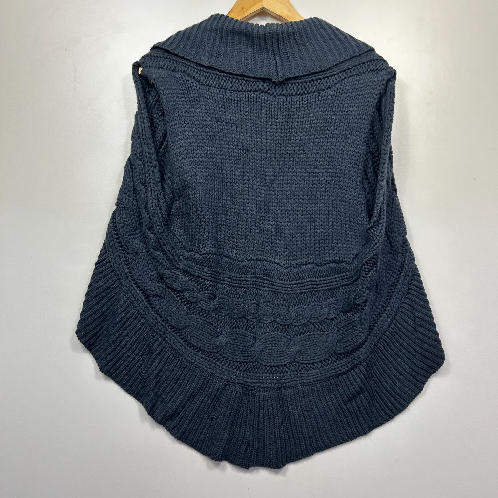 Navy blue knit poncho back view