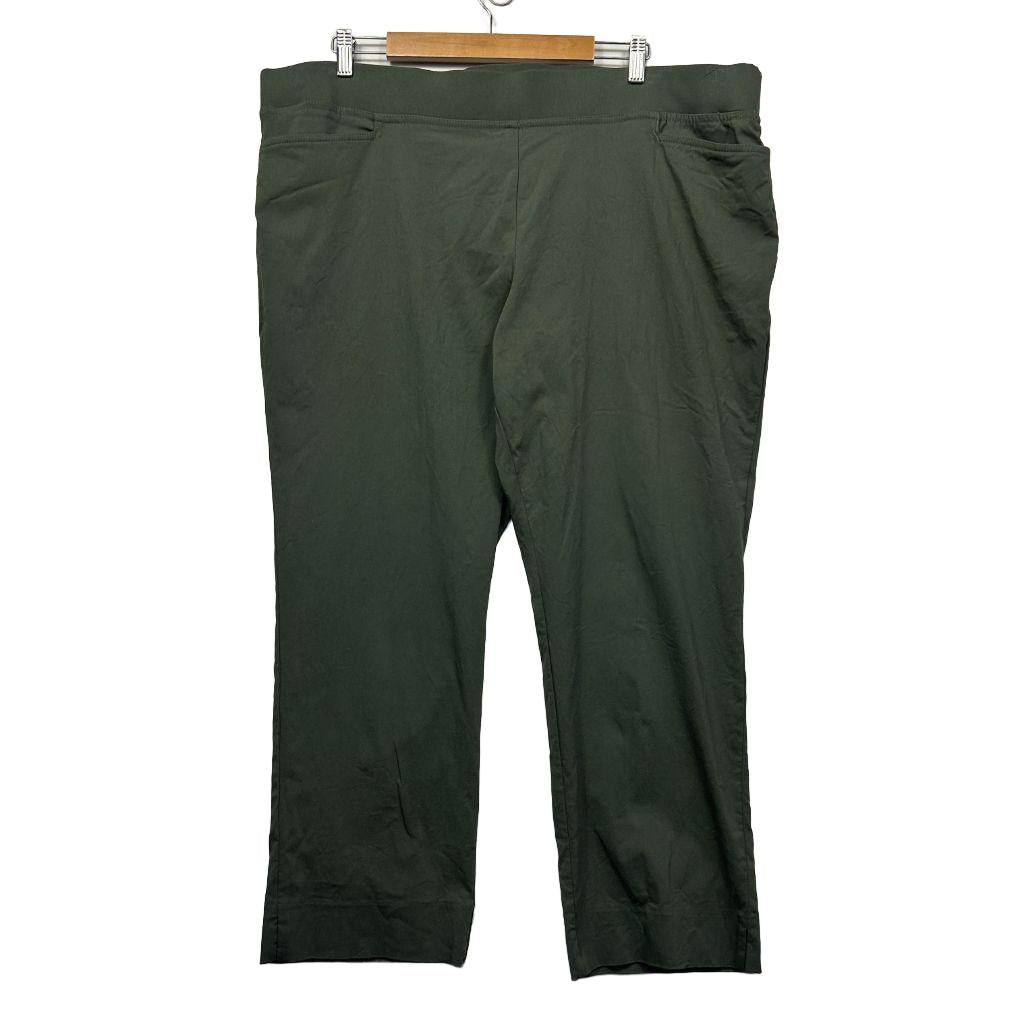 Olive green cropped pants front view